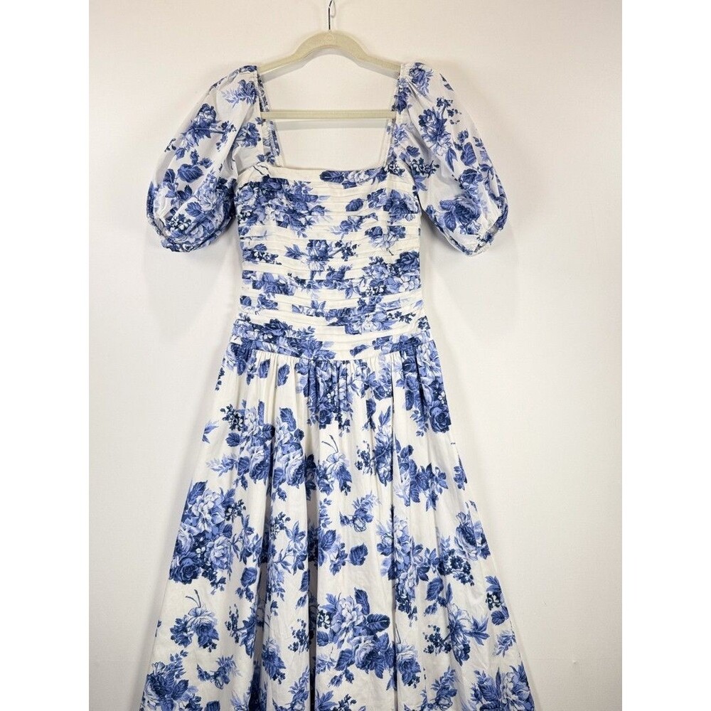 Abercrombie Fitch Midi Dress Blue Emerson Poplin Floral Puffed Pleated Boho XS - Picture 6 of 12
